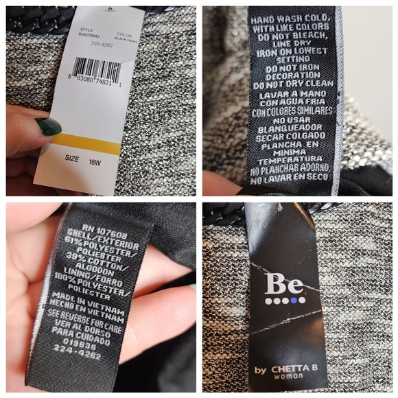 NWT Chetta B Metallic Grey Embellished Neckline Tweed Shift Dress Sz 16W Stretch - Picture 3 of 17